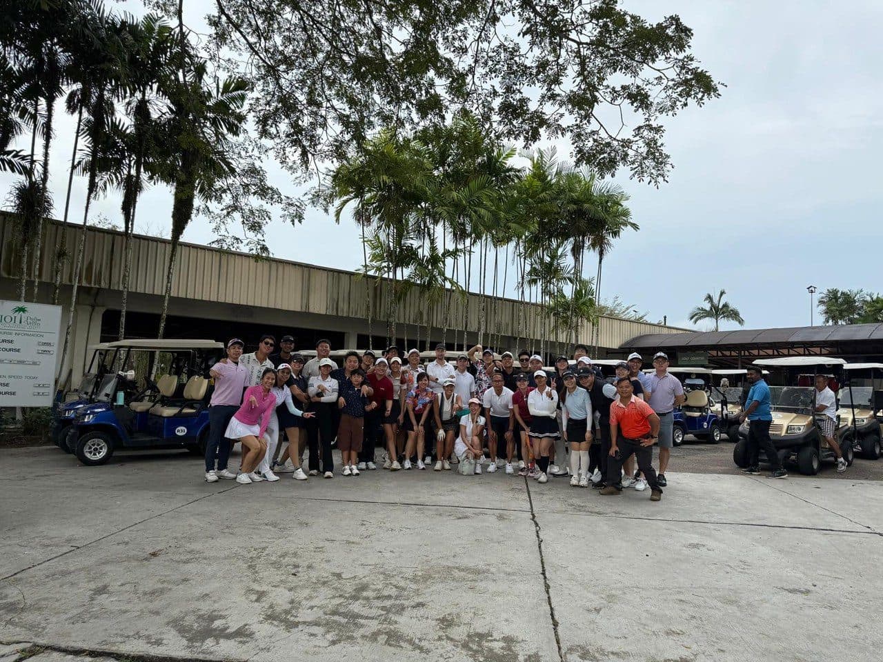 The group outside the clubhouse before a trip